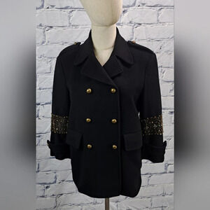 Gryphon New York Beaded Pea Coat Winter Jacket Military Wool Cashmere sz Medium